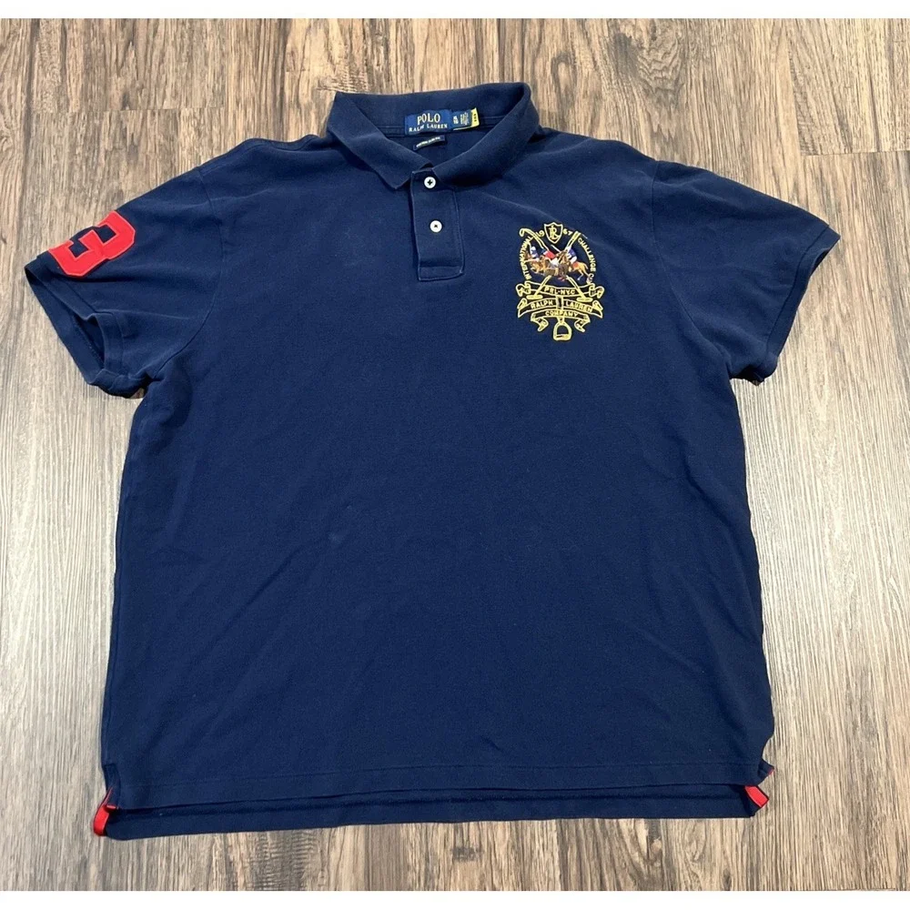Polo Ralph Lauren Costume Slim Fit Triple Pony Polo Shirt Navy XL